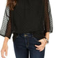 Blusa feminina estilo &amp; co com estampa de mídia mista e mangas transparentes, preta, tamanho grande
