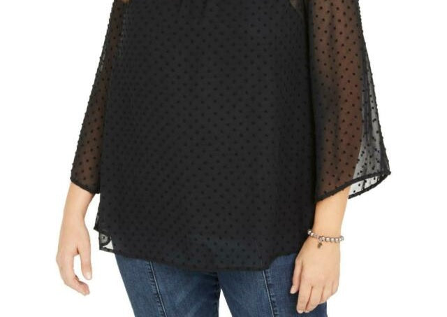 Top plus size de veludo com bolinhas suíças e jugo feminino Style &amp; Co, preto, tamanho 3X