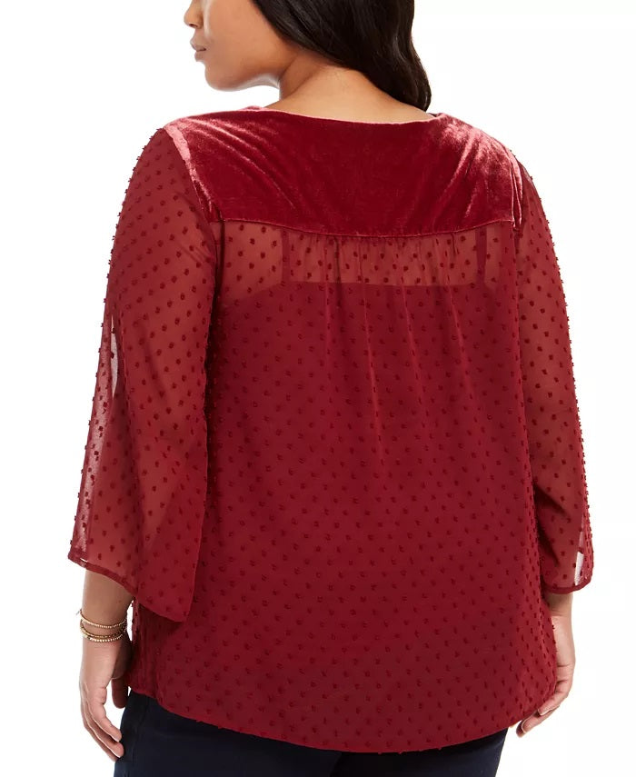 Top plus size de veludo com bolinhas suíças e jugo feminino Style &amp; Co, vermelho, tamanho 2, extra grande