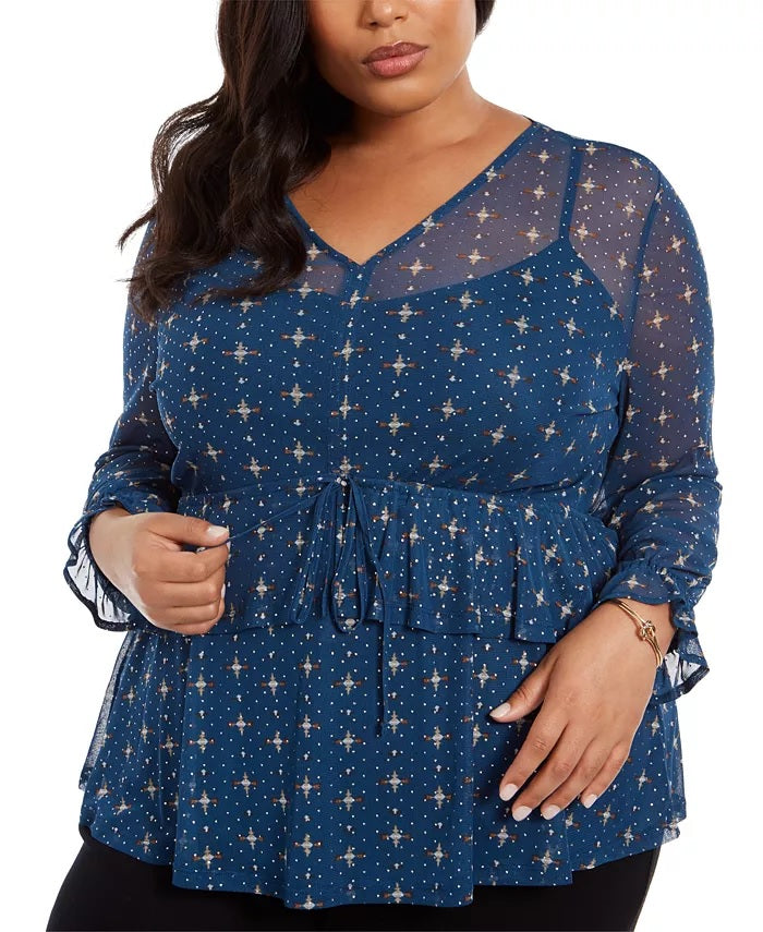 Blusa de malha com babados na frente plus size feminina Style &amp; Co, azul, tamanho OX