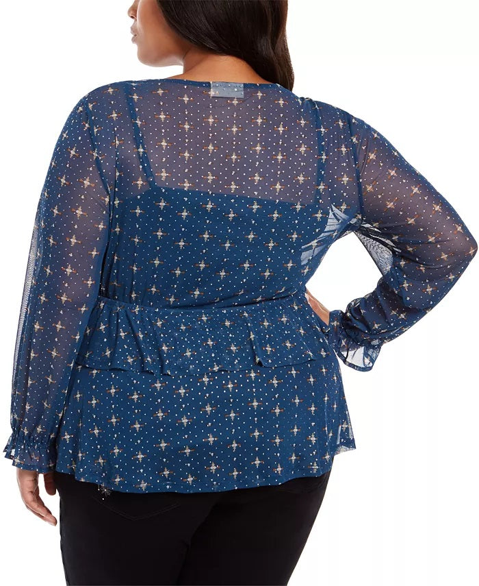 Top de malha com babados na frente plus size feminino Style &amp; Co, verde, tamanho extragrande