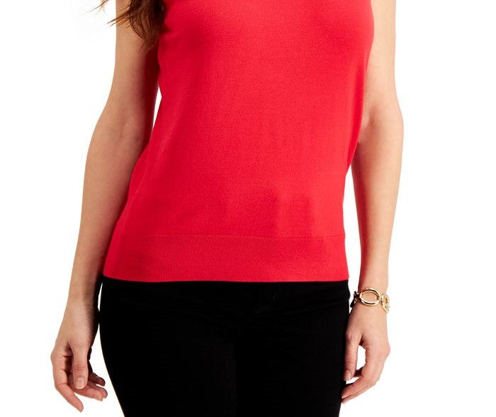 Suéter feminino sem mangas com gola redonda Charter Club, vermelho, tamanho pequeno