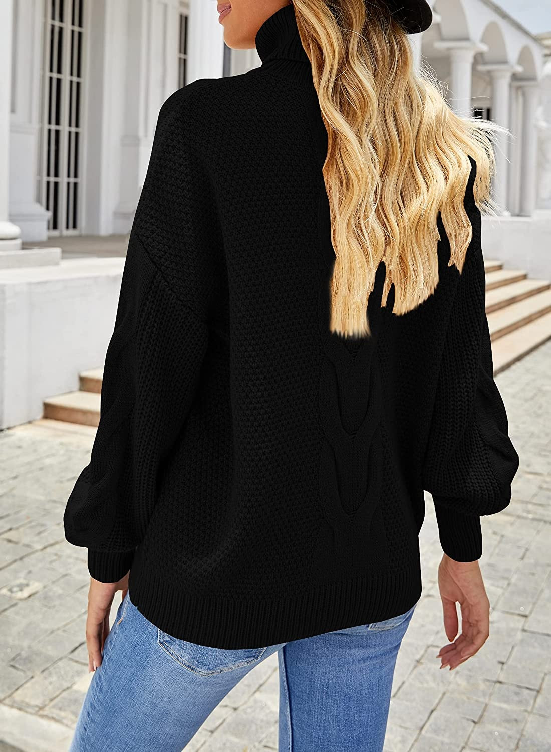 Blusa feminina de manga comprida e gola alta estilo &amp; co, preta, tamanho pequeno grande