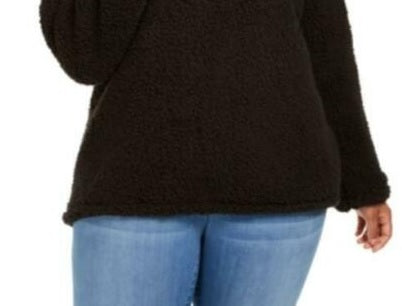 Suéter feminino plus size com gola alta e sherpa sintética estilo &amp; co, preto, tamanho extra grande