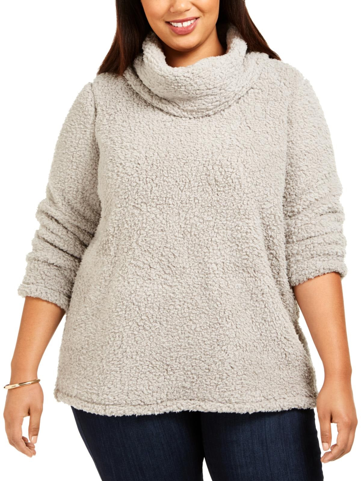 Suéter feminino plus size com gola alta e sherpa sintética cinza tamanho extra grande da Style &amp; Co