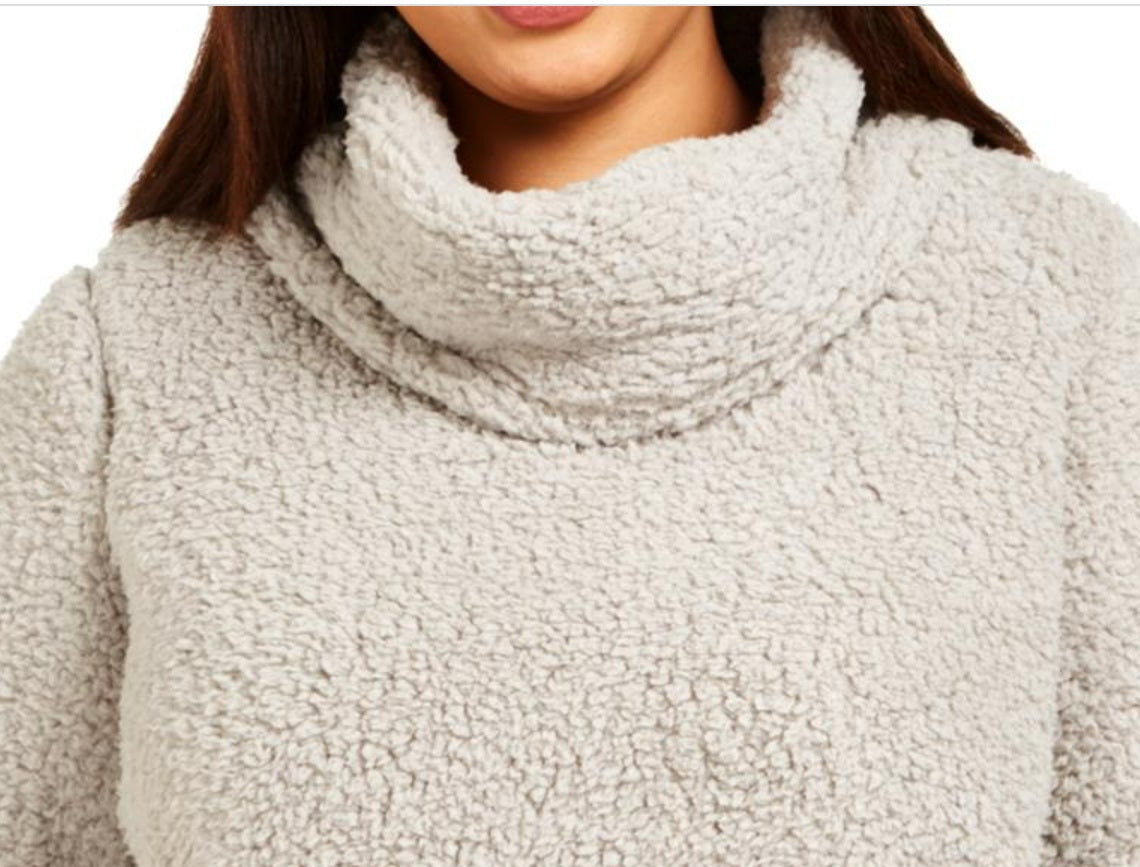 Suéter feminino plus size com gola alta e sherpa sintética cinza tamanho extra grande da Style &amp; Co