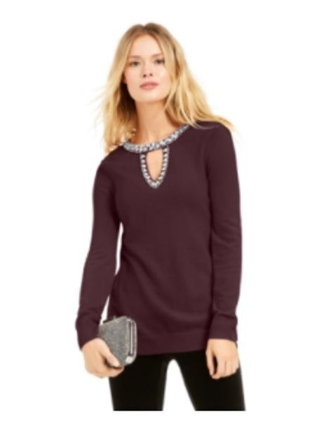 Suéter feminino com decote em V e botões da INC International Concepts, tamanho XS, vermelho