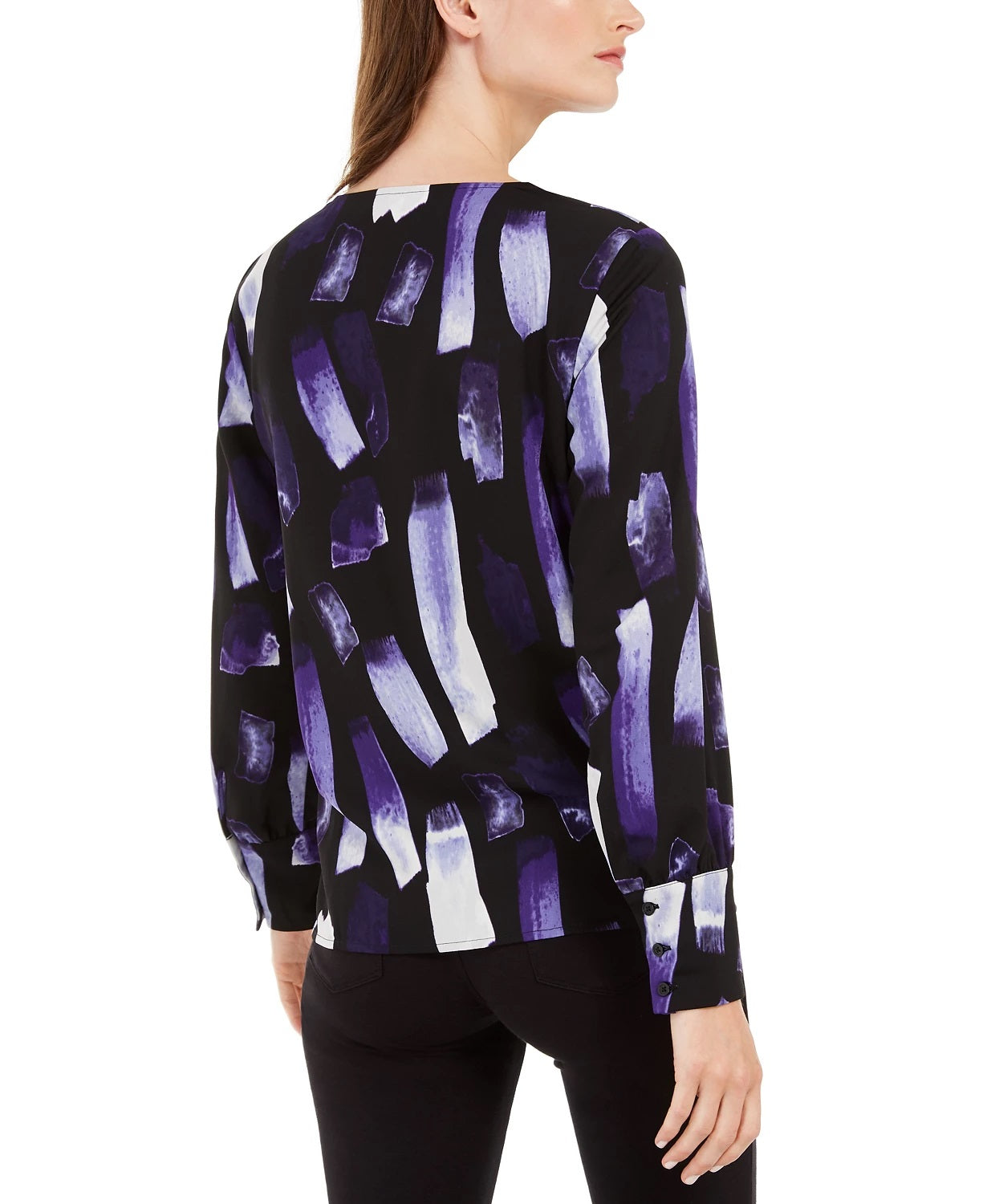 Blusa feminina Alfani com sobrepeliz estampada, roxa, tamanho pequeno