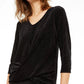 Blusa feminina Alfani com listras metálicas e torção frontal, preta, tamanho médio