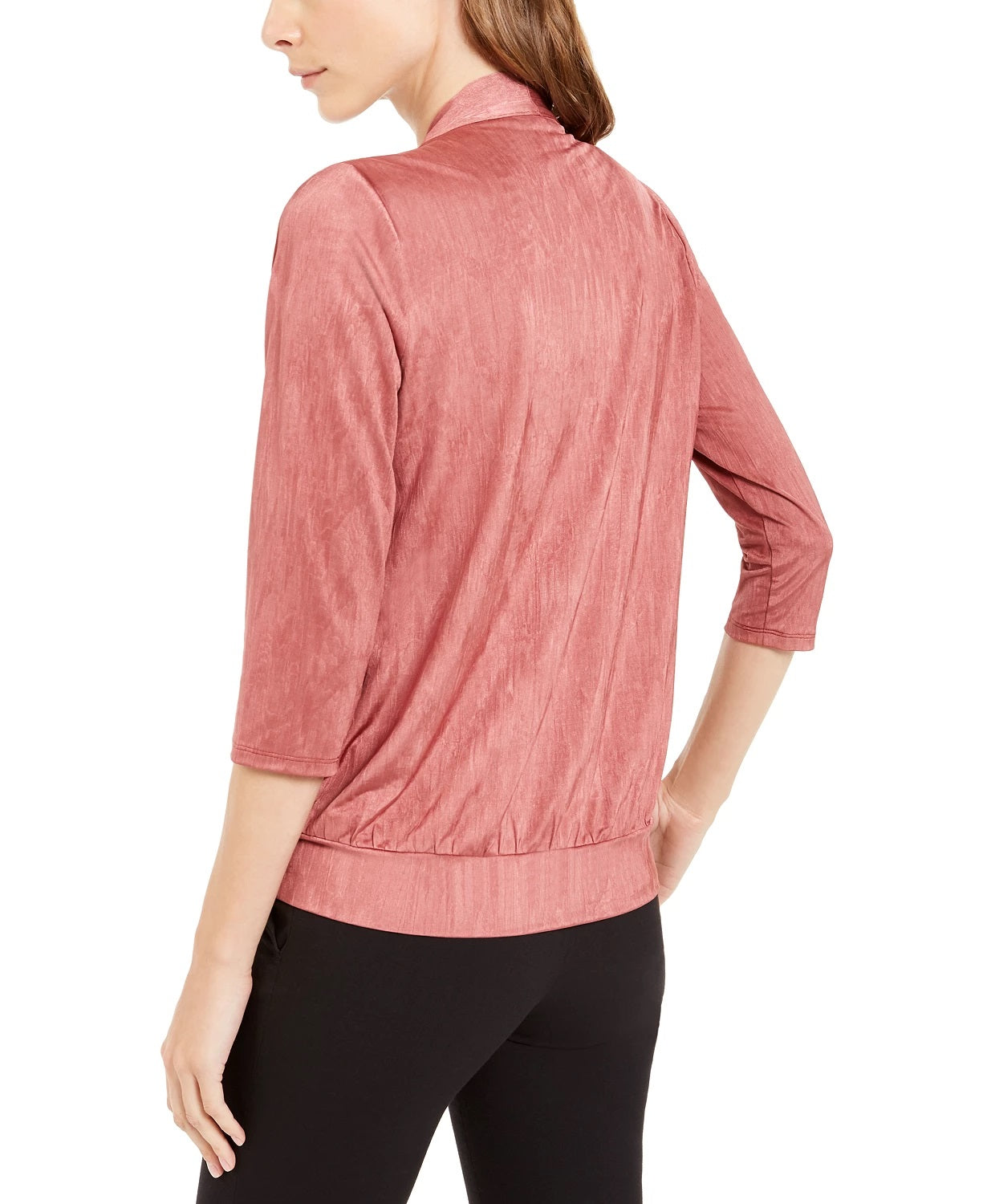 Blusa feminina Alfani com decote em V e sobrepeliz rosa, tamanho X-G