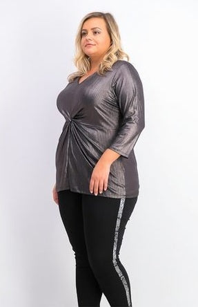 Top feminino Alfani com torção frontal metálica, preto, tamanho grande