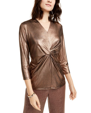 Top Alfani Feminino Metálico com Frente Torcida Preto Tamanho Médio