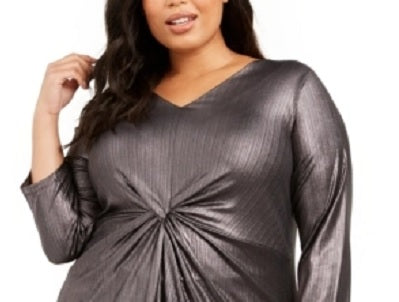 Top feminino Alfani Plus Size com torção frontal metálica, preto, tamanho 2, extra grande