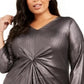 Top feminino Alfani com torção frontal metálica, preto, tamanho grande