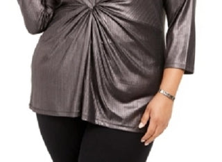 Top feminino Alfani Plus Size com torção frontal metálica, preto, tamanho 2, extra grande