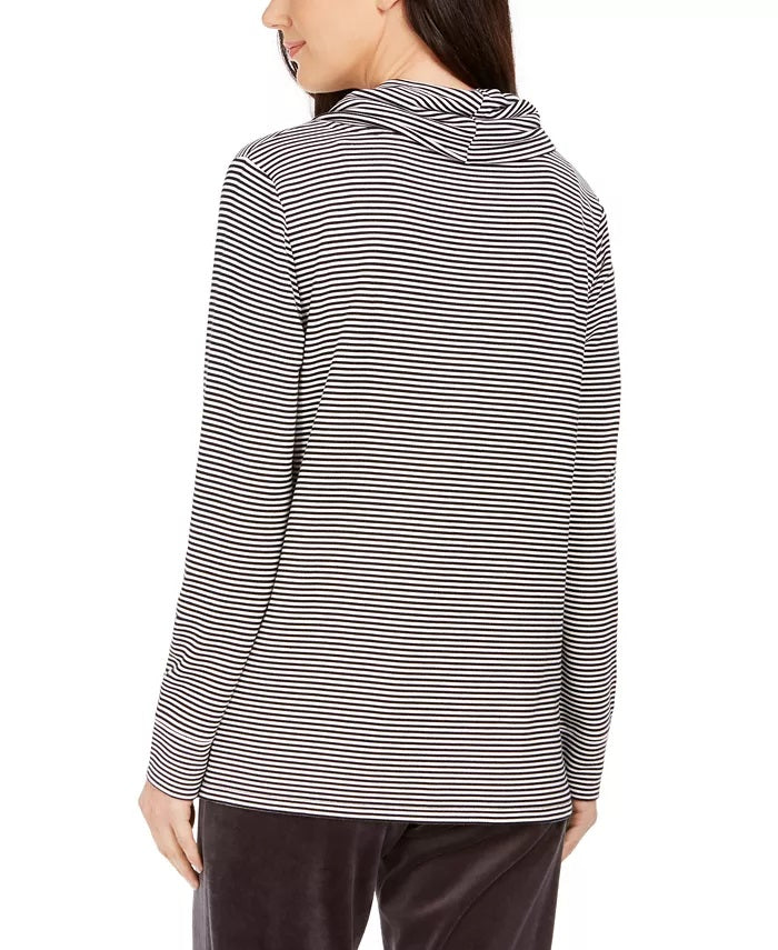 Blusa listrada com decote careca feminina Charter Club, preta, tamanho extragrande