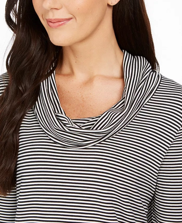 Blusa listrada com decote careca feminina Charter Club, preta, tamanho extragrande