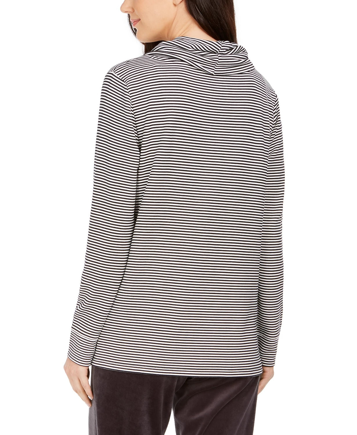 Charter Club Blusa listrada feminina com decote canoa, preta, tamanho pequeno