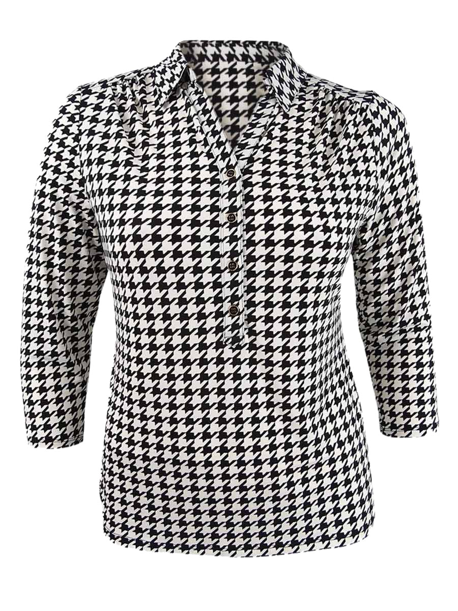 Camisa polo feminina Charter Club com estampa de manga 3/4, preta, tamanho médio