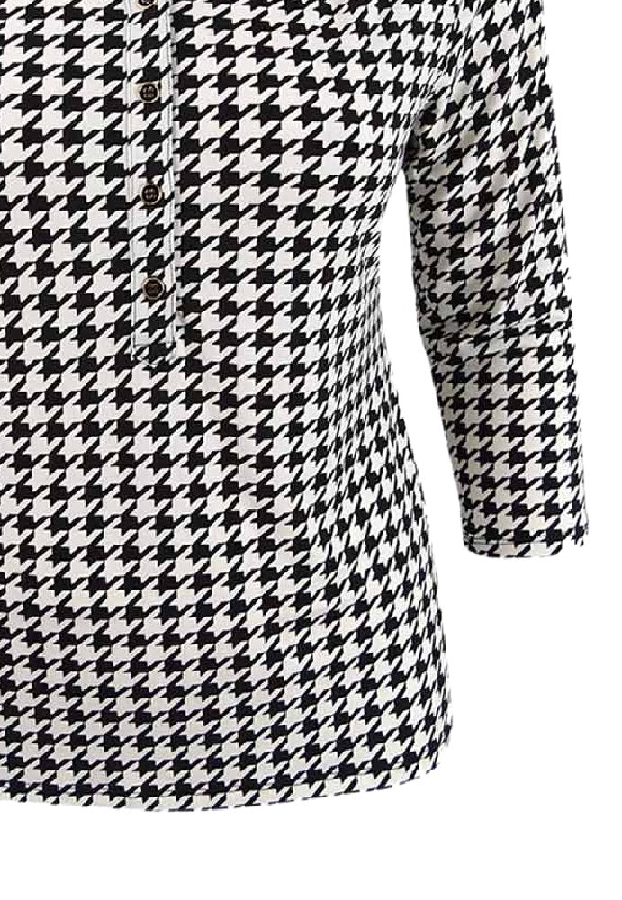 Camisa polo feminina Charter Club com estampa de manga 3/4, preta, tamanho médio