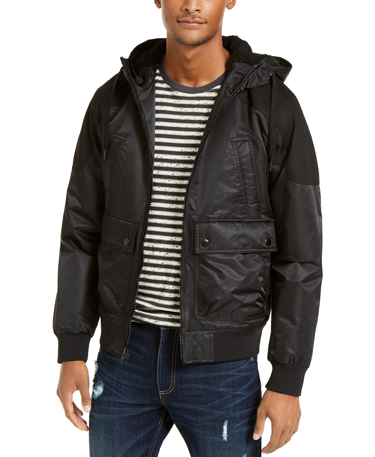Jaqueta bomber com capuz Ross masculina American Rag, preta, tamanho extra grande