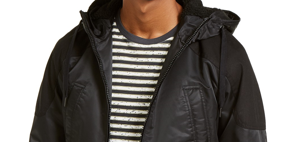 Jaqueta bomber com capuz Ross masculina American Rag, preta, tamanho extra grande