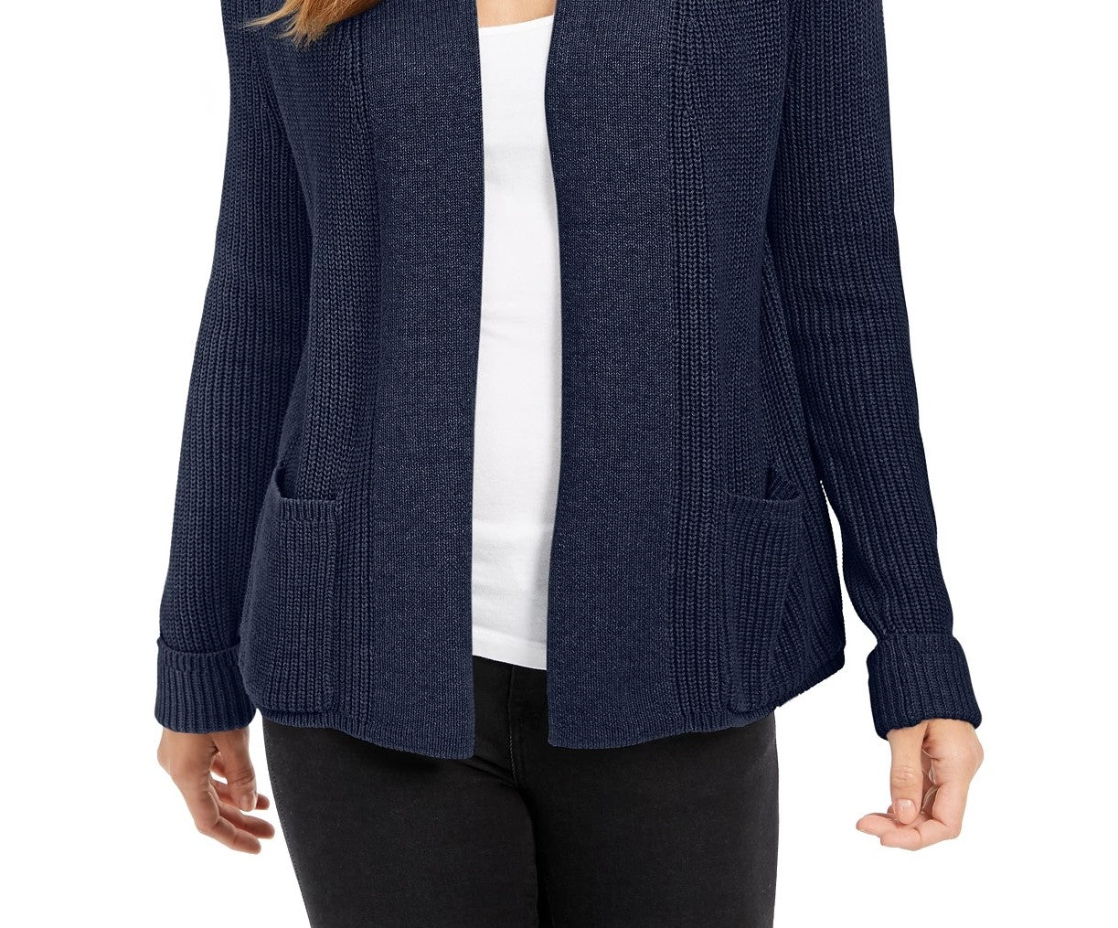 Cardigan feminino de algodão com abertura frontal, tamanho grande, azul, Charter Club