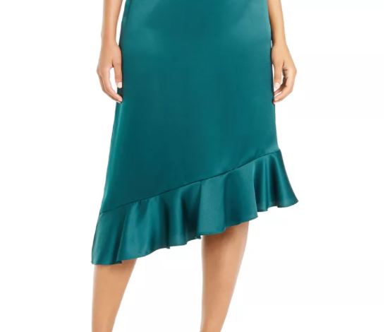 Saia feminina Alfani com babados assimétricos, verde escuro, tamanho 14