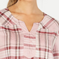 Blusa xadrez feminina estilo &amp; co com decote aberto, vermelho brilhante, tamanho pequeno