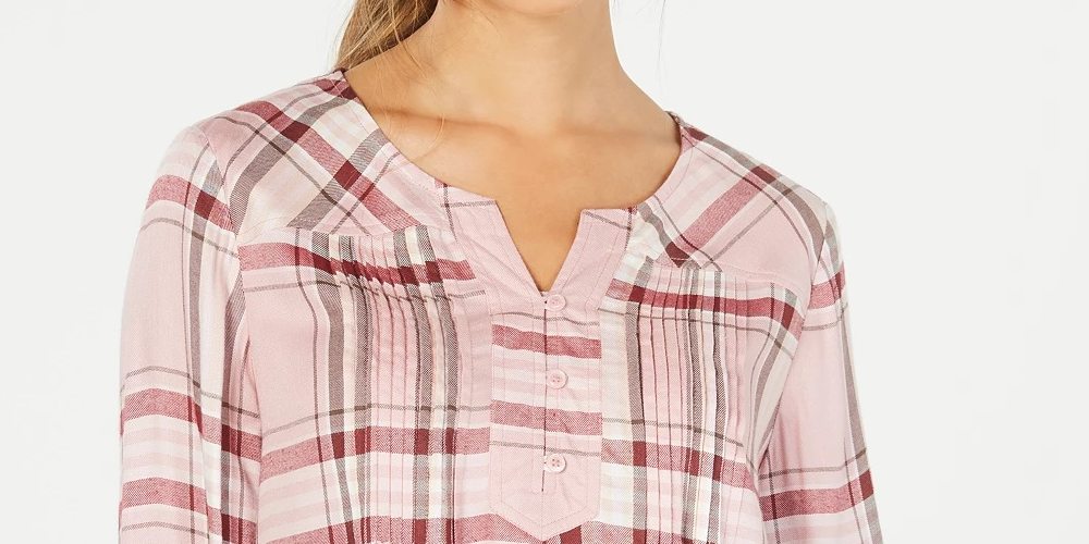 Blusa xadrez feminina estilo &amp; co com decote aberto, vermelho brilhante, tamanho pequeno