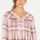 Blusa xadrez feminina estilo &amp; co com decote aberto, vermelho brilhante, tamanho grande