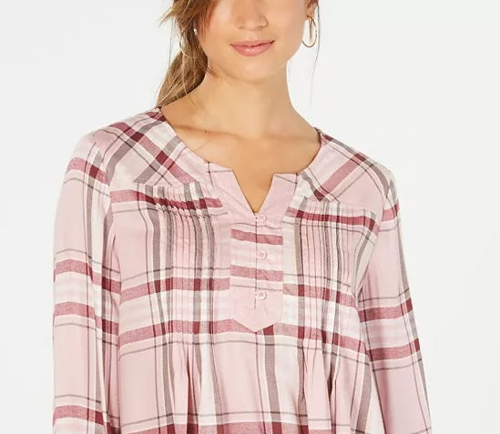 Blusa xadrez feminina estilo &amp; co com decote aberto, vermelho brilhante, tamanho grande