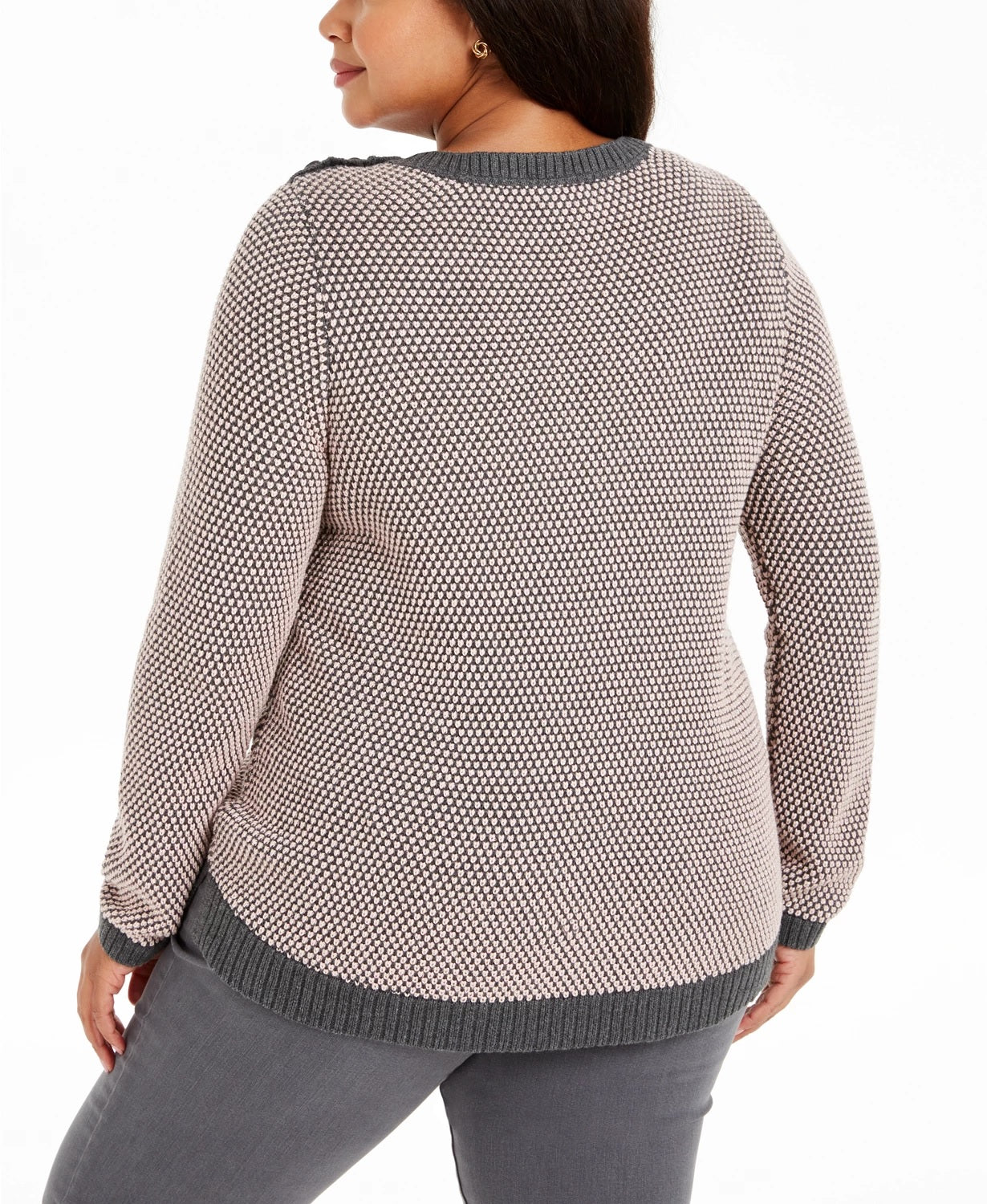 Suéter feminino plus size com botões e detalhes contrastantes Charter Club, preto, tamanho 1X