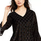 Blusa feminina Alfani com manga sino e bolinhas metálicas, preta, tamanho médio