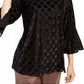 Blusa feminina Alfani com manga sino e bolinhas metálicas, preta, tamanho médio