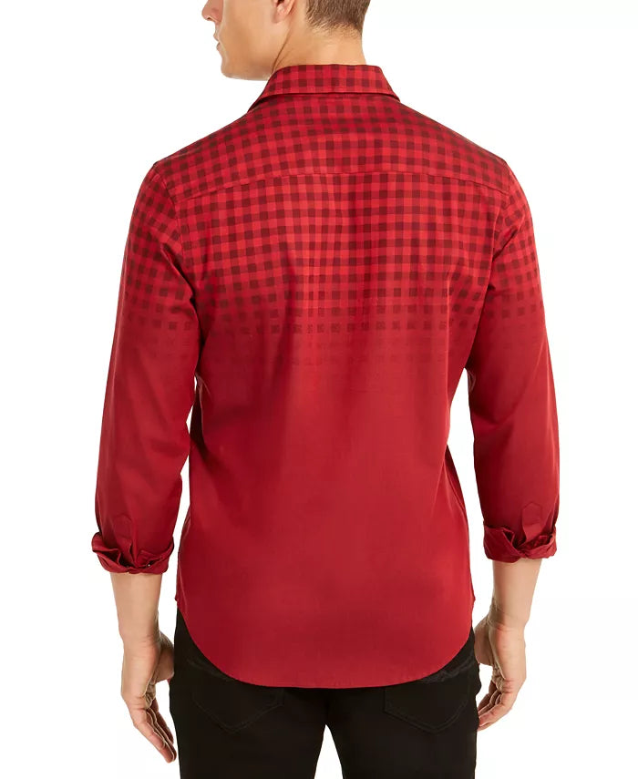 Camisa Alfani Masculina Classic-Fit Ombre Buffalo Check Vermelha Tamanho Médio