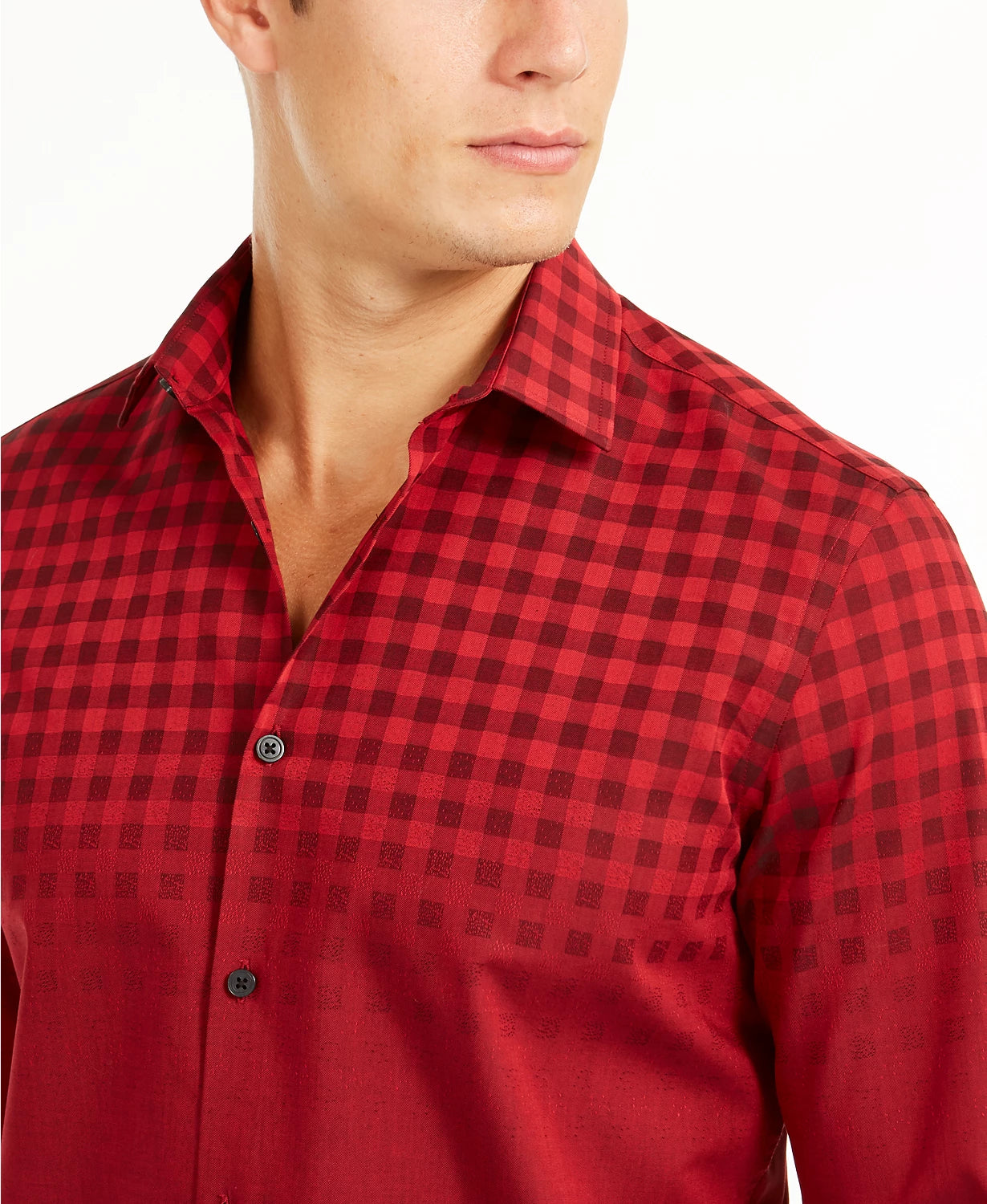 Camisa Alfani Masculina Classic-Fit Ombre Buffalo Check Vermelha Tamanho Médio