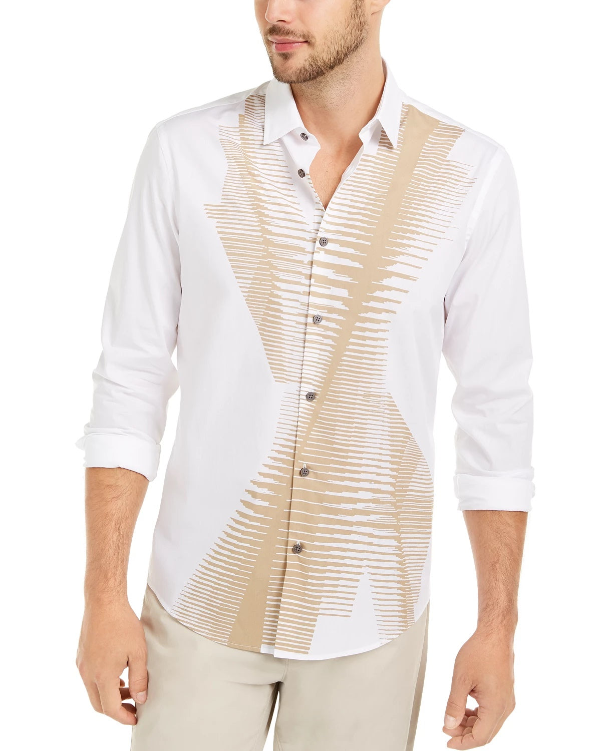 Camisa Alfani Masculina Classic Fit com Estampa Abstrata e Tamanho Pequeno, Branca