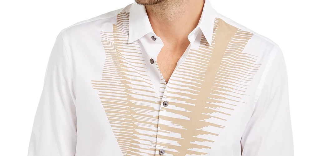 Camisa Alfani Masculina Classic Fit com Estampa Abstrata e Tamanho Pequeno, Branca
