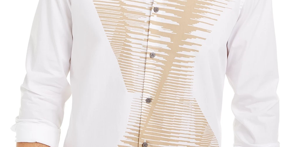 Camisa Alfani Masculina Classic Fit com Estampa Abstrata e Tamanho Pequeno, Branca