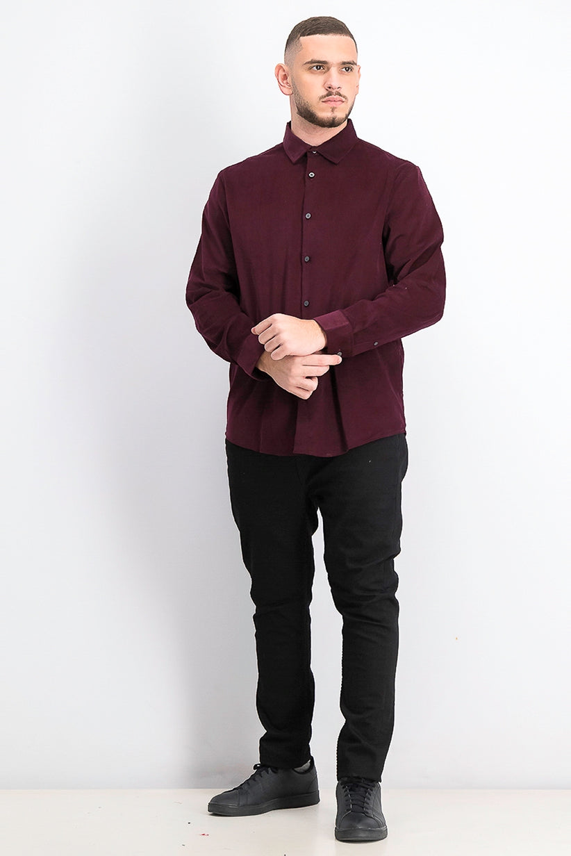 Camisa de veludo cotelê clássica Alfani masculina, tamanho médio, vinho