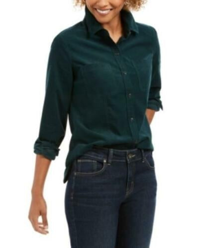 Camisa feminina de veludo cotelê sólido Charter Club, verde, tamanho grande