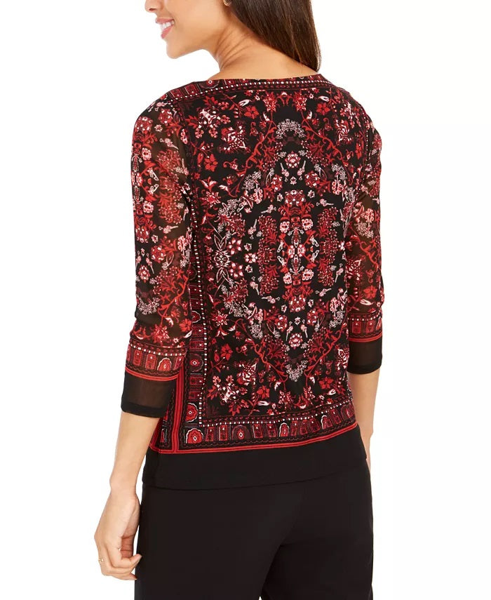 Top feminino com estampa de gola canoa Charter Club, vermelho, tamanho pequeno