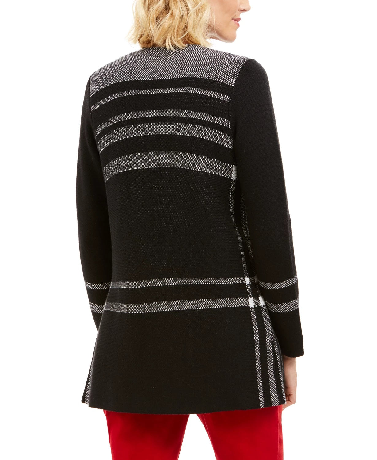 Cardigan feminino xadrez com frente aberta Charter Club, preto, tamanho XX-G