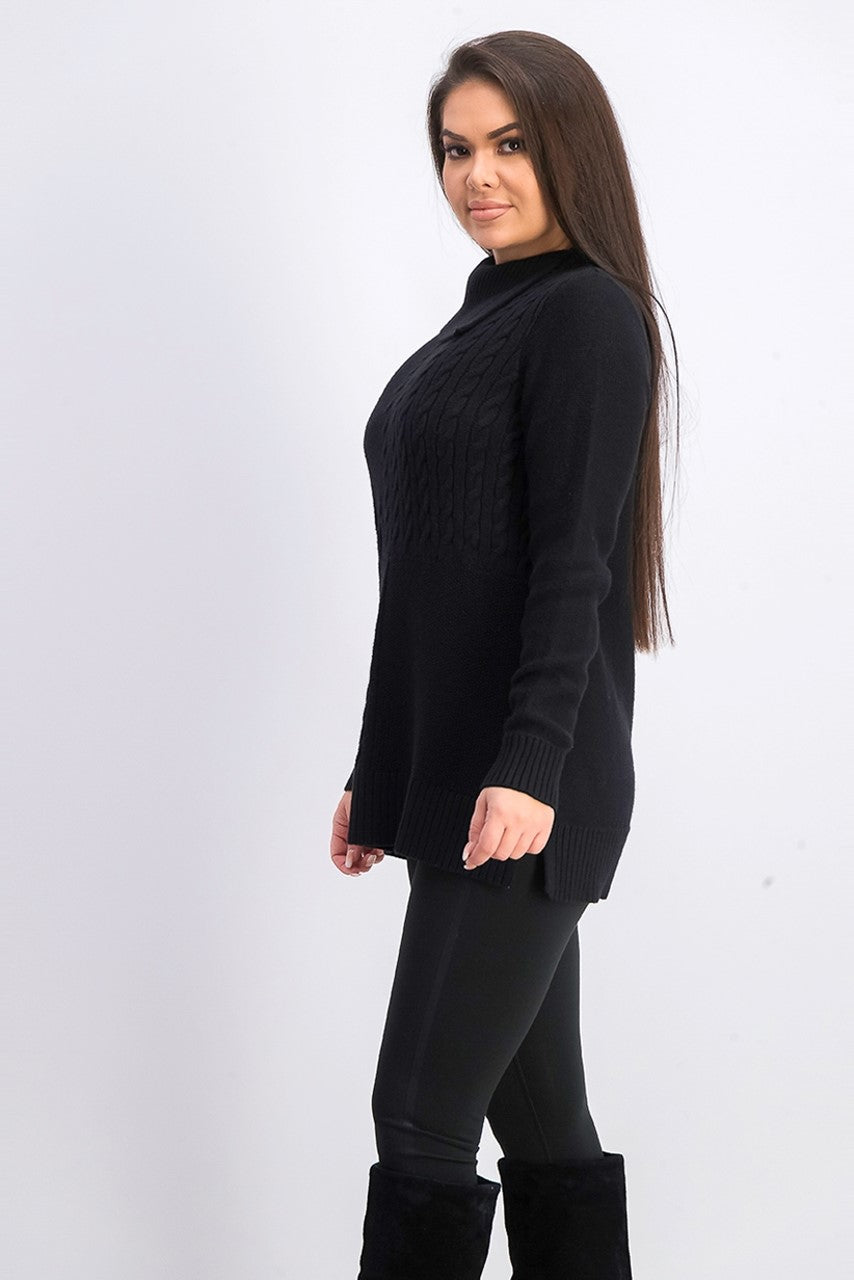 Suéter feminino Charter Club com patchwork e gola assimétrica, preto, tamanho grande