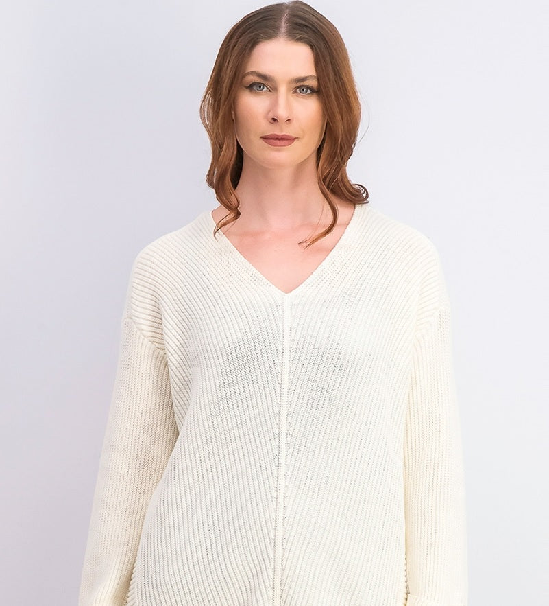 Suéter feminino de algodão texturizado com decote em V, tamanho extra grande, branco, Charter Club