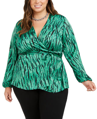 INC International Concepts Top feminino plus size com estampa animal, verde médio, tamanho 2X
