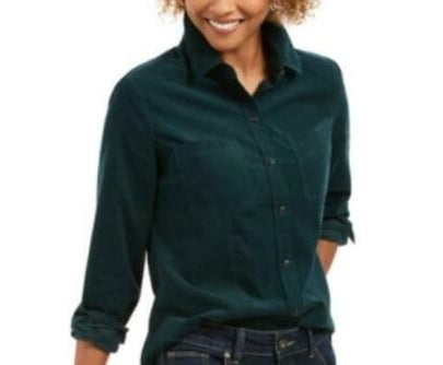 Camisa feminina de veludo cotelê sólido Charter Club, verde, tamanho grande