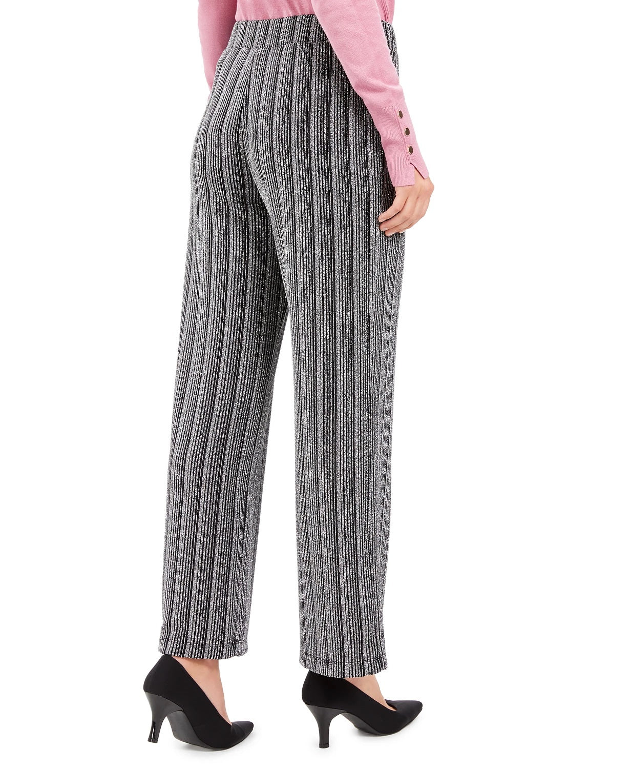 Calça feminina texturizada metálica JM Collection, preta, tamanho XX-G
