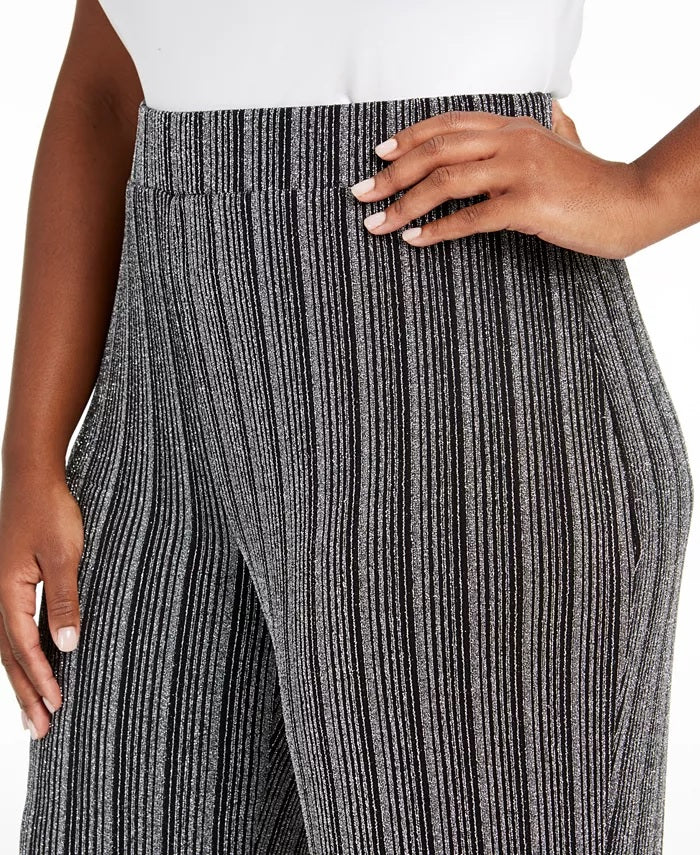 Calça feminina metálica plus size JM Collection, preta, tamanho 3X